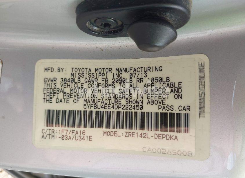 Photo 9 of 2013 Toyota Corolla L (VIN 5YFBU4EE4DP222450)