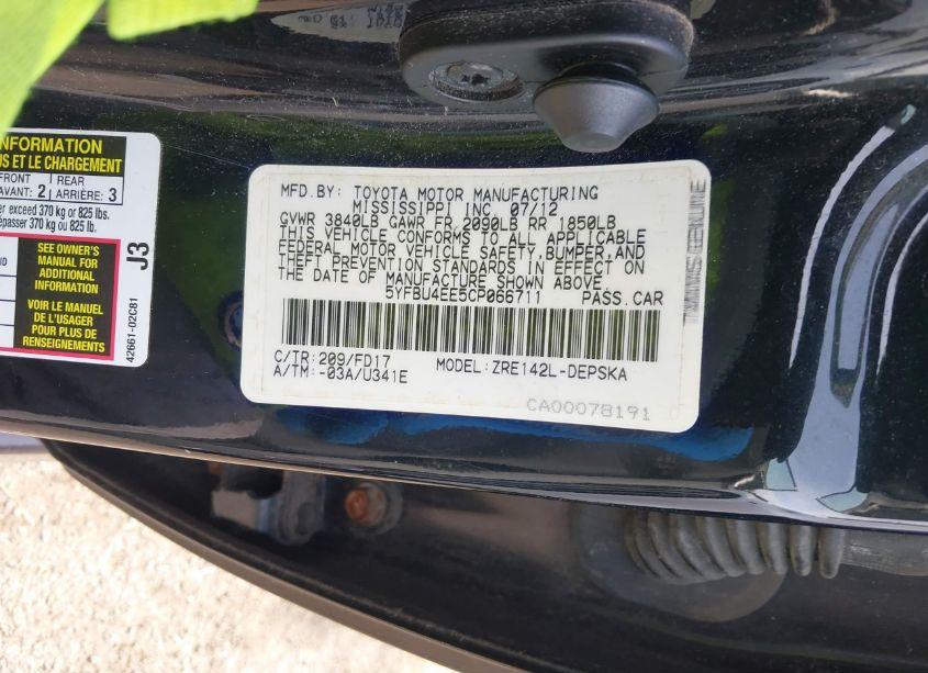 Photo 9 of 2012 Toyota Corolla S (VIN 5YFBU4EE5CP066711)