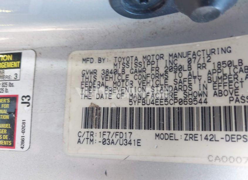 Photo 9 of 2012 Toyota Corolla S (VIN 5YFBU4EE5CP069544)