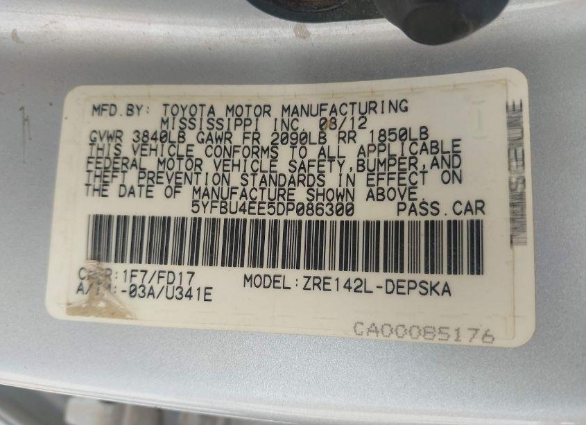 Photo 9 of 2013 Toyota Corolla S (VIN 5YFBU4EE5DP086300)