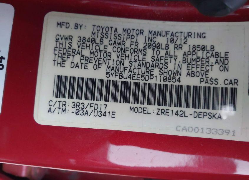 Photo 9 of 2013 Toyota Corolla S (VIN 5YFBU4EE5DP110854)