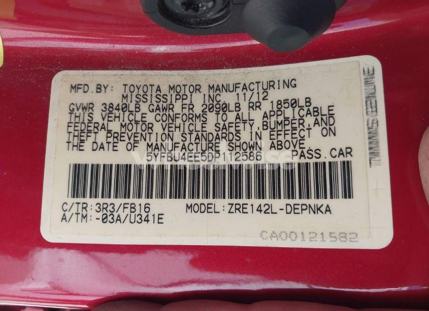 Photo 9 of 2013 Toyota Corolla LE (VIN 5YFBU4EE5DP112586)