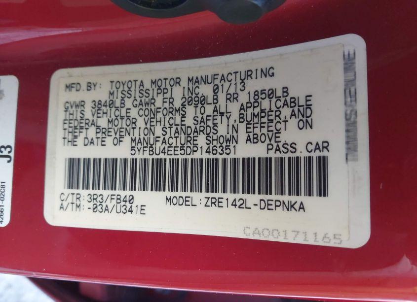 Photo 9 of 2013 Toyota Corolla LE (VIN 5YFBU4EE5DP146351)