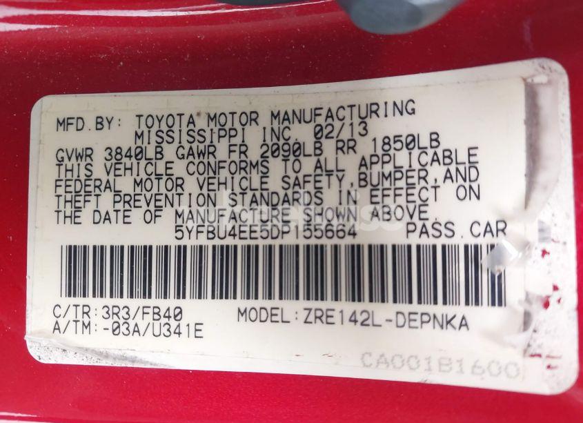 Photo 9 of 2013 Toyota Corolla LE (VIN 5YFBU4EE5DP155664)