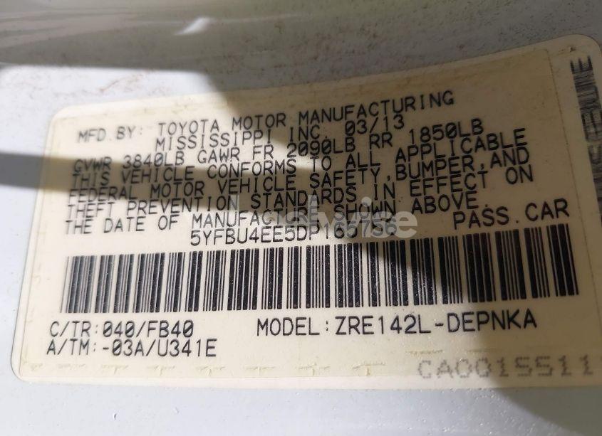 Photo 9 of 2013 Toyota Corolla LE (VIN 5YFBU4EE5DP165756)