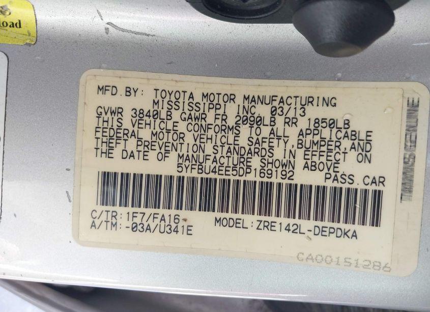 Photo 9 of 2013 Toyota Corolla L (VIN 5YFBU4EE5DP169192)