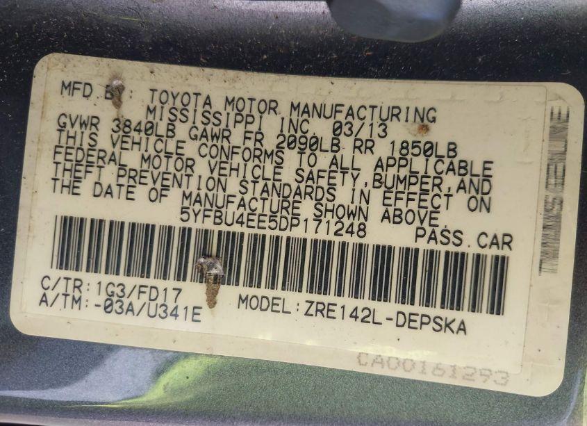 Photo 9 of 2013 Toyota Corolla S (VIN 5YFBU4EE5DP171248)