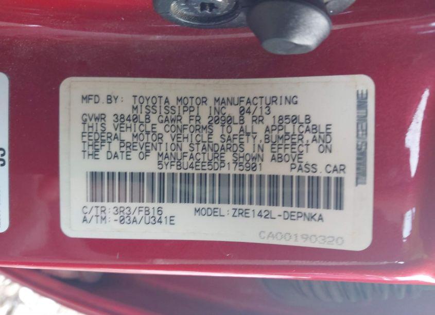 Photo 9 of 2013 Toyota Corolla LE (VIN 5YFBU4EE5DP175901)