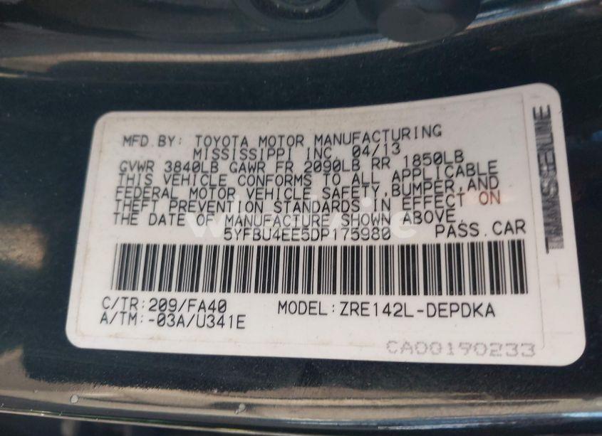 Photo 9 of 2013 Toyota Corolla L (VIN 5YFBU4EE5DP175980)