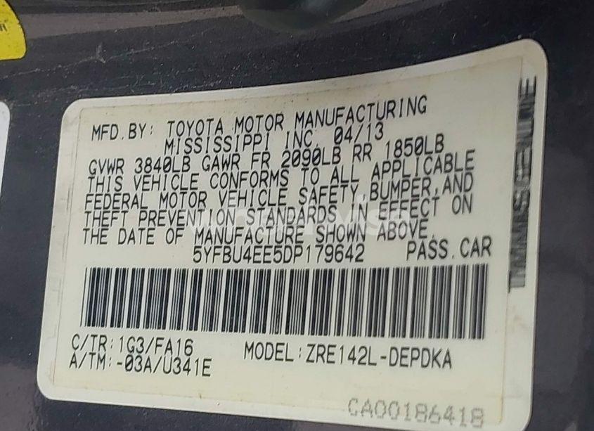 Photo 9 of 2013 Toyota Corolla L (VIN 5YFBU4EE5DP179642)