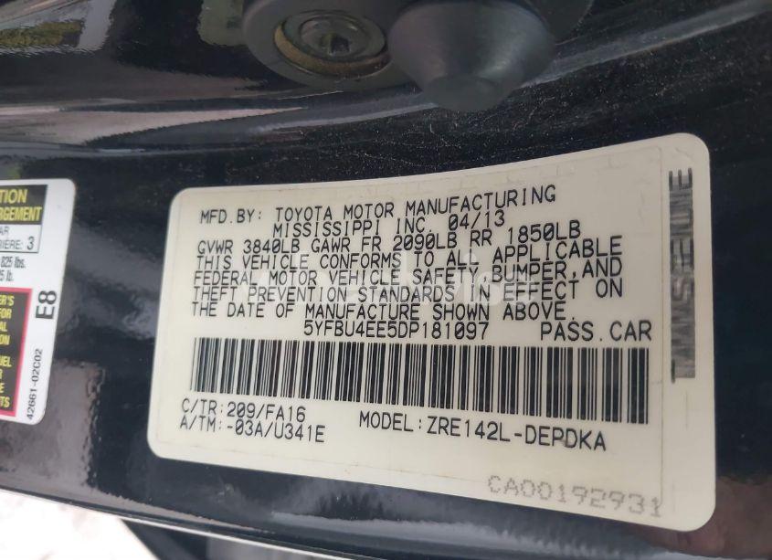 Photo 9 of 2013 Toyota Corolla L (VIN 5YFBU4EE5DP181097)