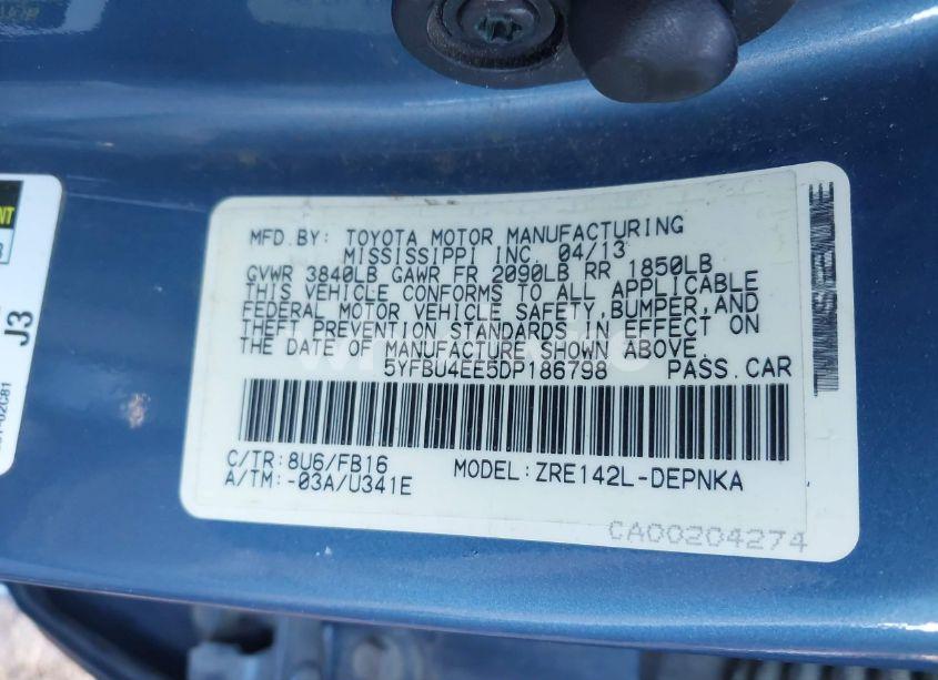 Photo 9 of 2013 Toyota Corolla LE (VIN 5YFBU4EE5DP186798)