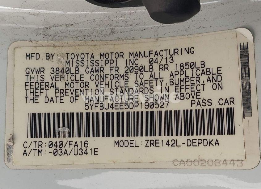 Photo 9 of 2013 Toyota Corolla L (VIN 5YFBU4EE5DP190527)