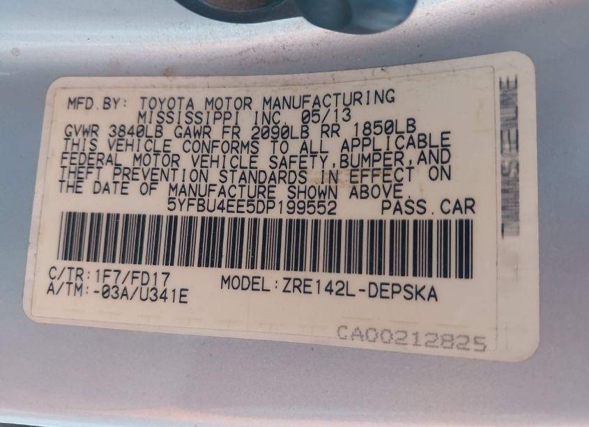 Photo 9 of 2013 Toyota Corolla S (VIN 5YFBU4EE5DP199552)