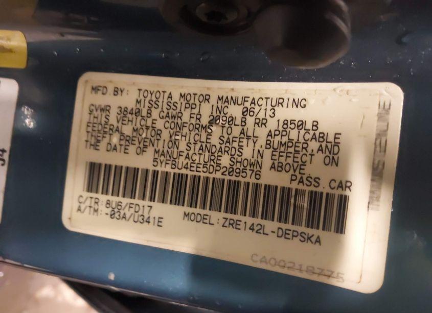 Photo 9 of 2013 Toyota Corolla S (VIN 5YFBU4EE5DP209576)