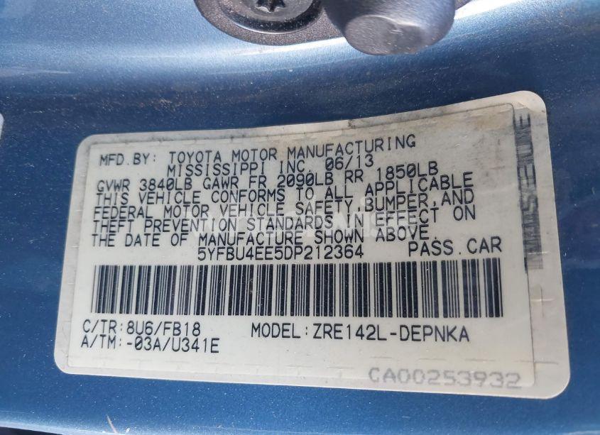 Photo 9 of 2013 Toyota Corolla LE (VIN 5YFBU4EE5DP212364)