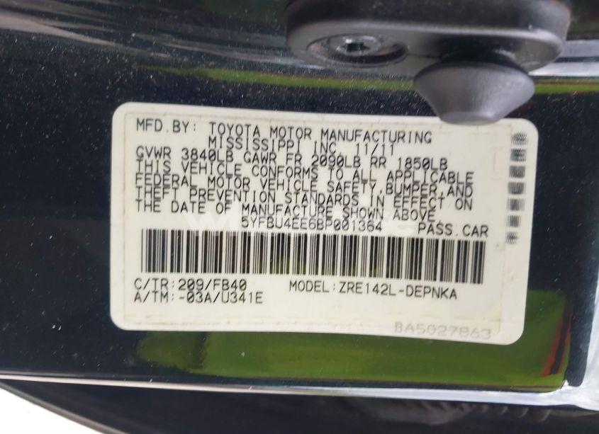 Photo 9 of 2011 Toyota Corolla LE (VIN 5YFBU4EE6BP001364)