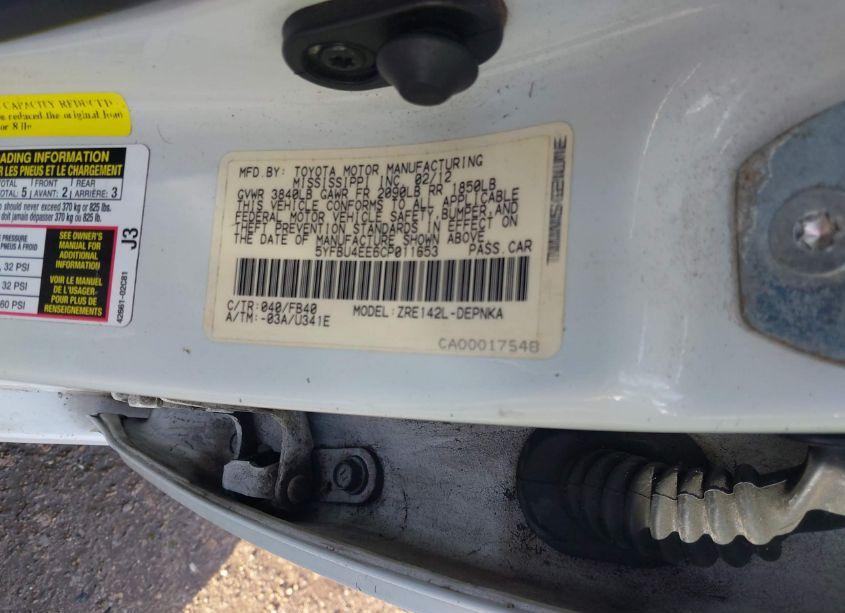 Photo 9 of 2012 Toyota Corolla LE (VIN 5YFBU4EE6CP011653)