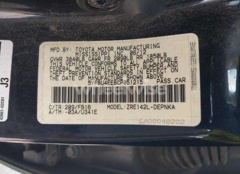 Photo 9 of 2012 Toyota Corolla LE (VIN 5YFBU4EE6CP051215)