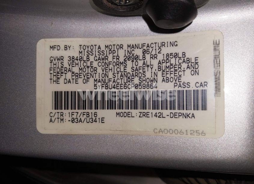 Photo 9 of 2012 Toyota Corolla LE (VIN 5YFBU4EE6CP059864)