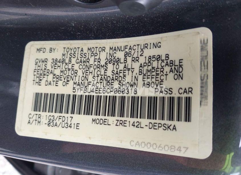 Photo 9 of 2012 Toyota Corolla S (VIN 5YFBU4EE6CP060318)