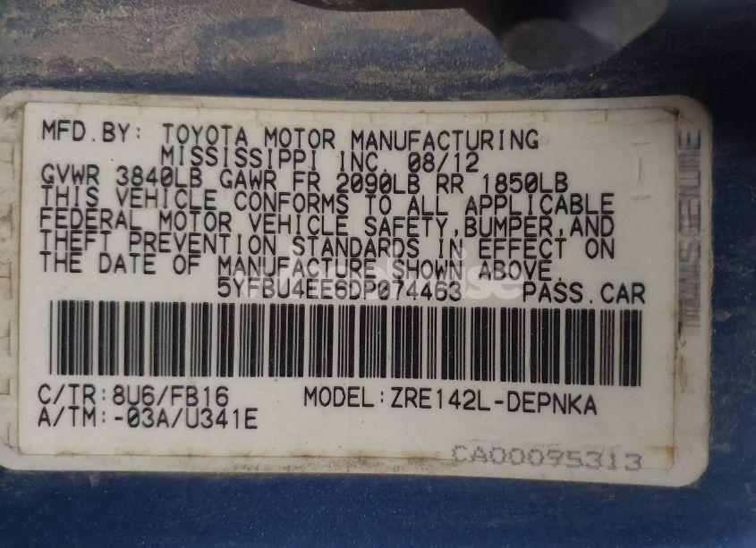 Photo 9 of 2013 Toyota Corolla LE (VIN 5YFBU4EE6DP074463)