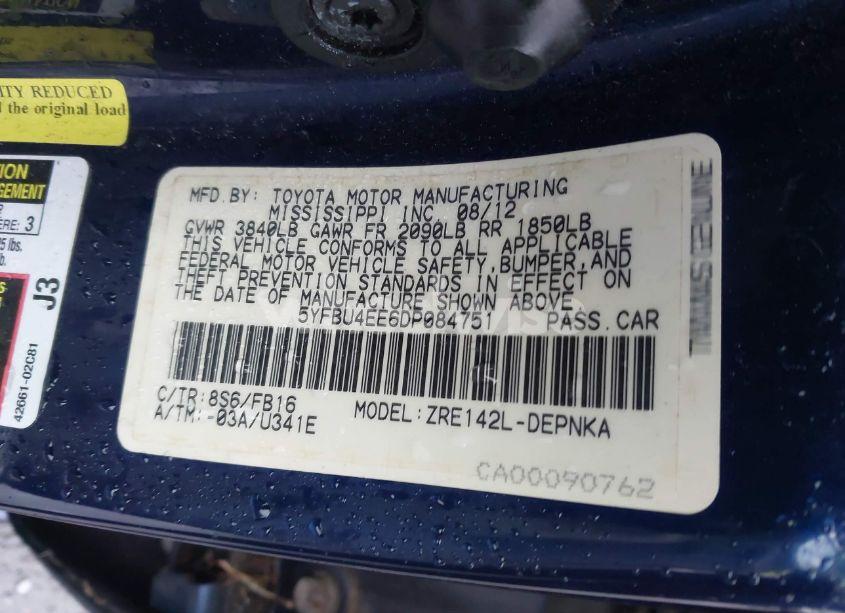 Photo 9 of 2013 Toyota Corolla LE (VIN 5YFBU4EE6DP084751)