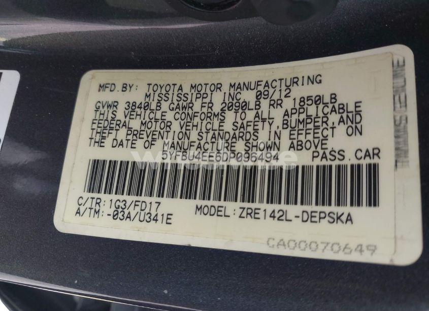 Photo 9 of 2013 Toyota Corolla S (VIN 5YFBU4EE6DP096494)