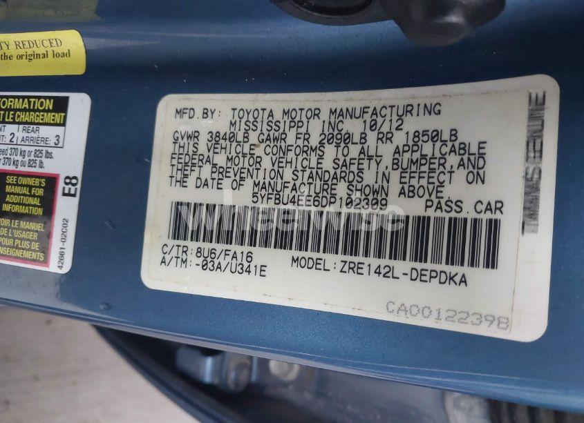 Photo 9 of 2013 Toyota Corolla L (VIN 5YFBU4EE6DP102309)