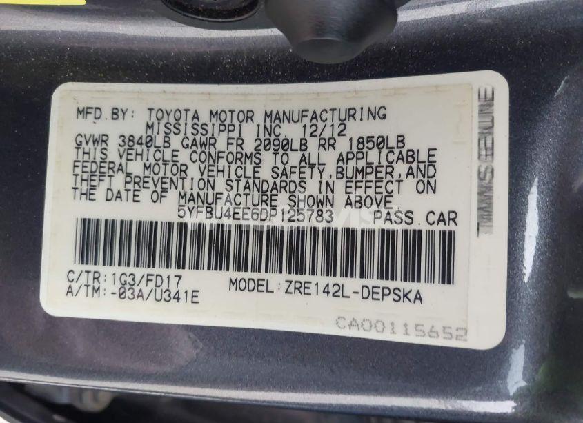 Photo 9 of 2013 Toyota Corolla S (VIN 5YFBU4EE6DP125783)