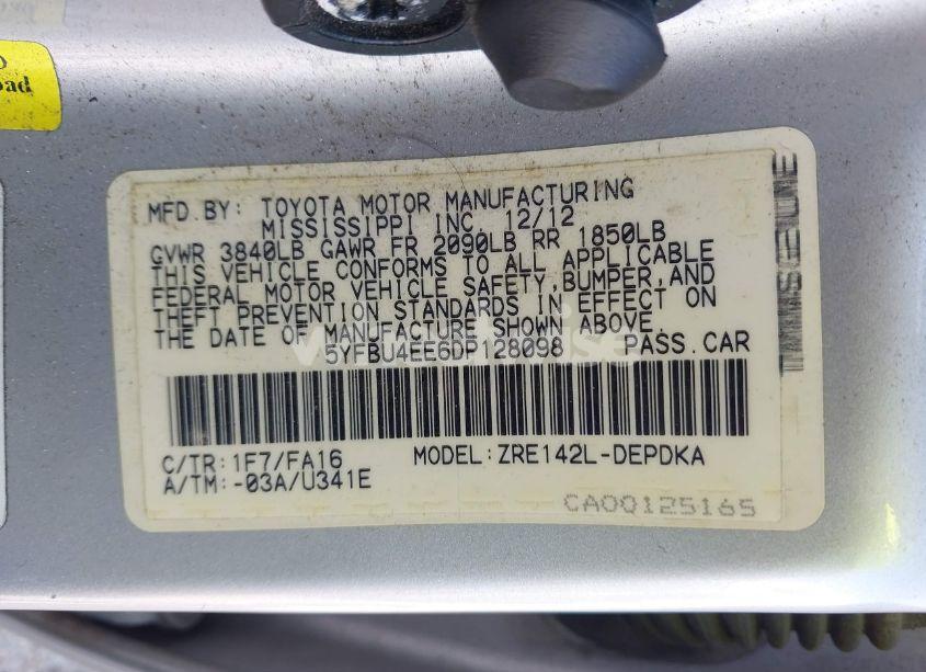 Photo 9 of 2013 Toyota Corolla L (VIN 5YFBU4EE6DP128098)