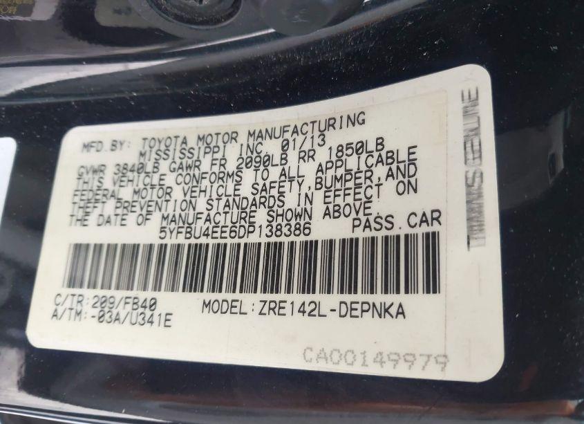 Photo 9 of 2013 Toyota Corolla LE (VIN 5YFBU4EE6DP138386)