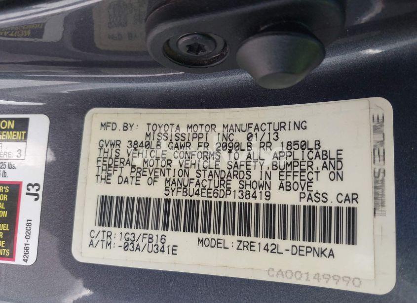 Photo 9 of 2013 Toyota Corolla LE (VIN 5YFBU4EE6DP138419)