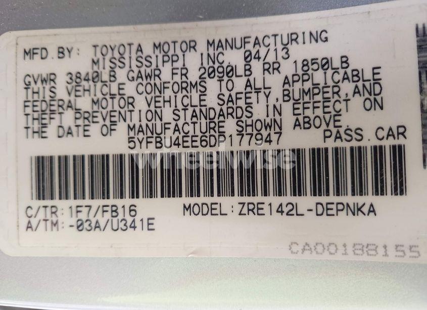 Photo 9 of 2013 Toyota Corolla LE (VIN 5YFBU4EE6DP177947)