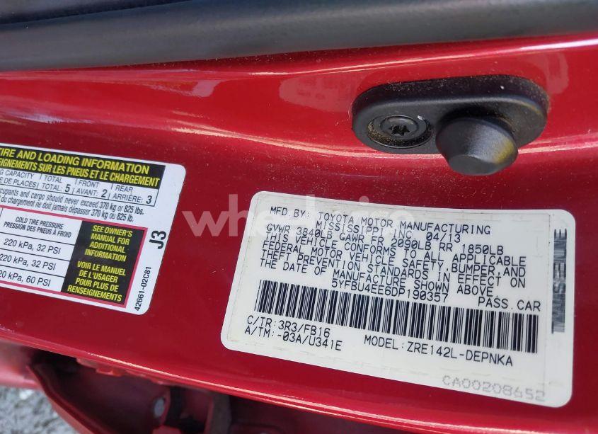 Photo 9 of 2013 Toyota Corolla LE (VIN 5YFBU4EE6DP190357)