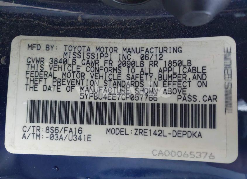 Photo 9 of 2012 Toyota Corolla L (VIN 5YFBU4EE7CP057766)