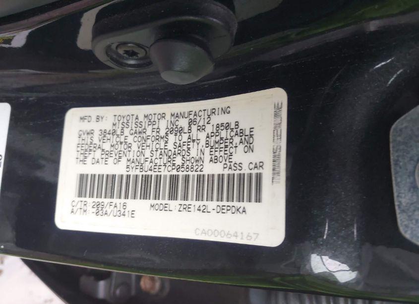 Photo 9 of 2012 Toyota Corolla L (VIN 5YFBU4EE7CP058822)