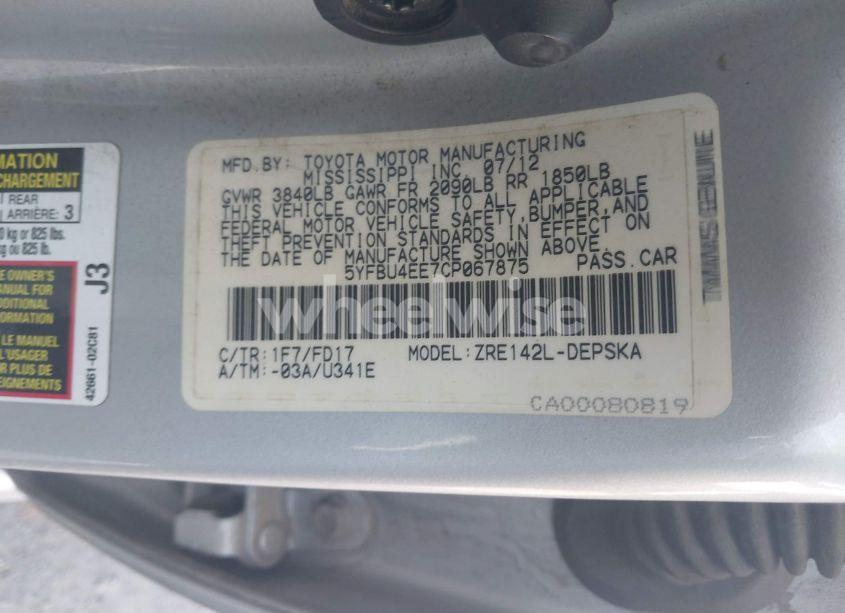 Photo 9 of 2012 Toyota Corolla S (VIN 5YFBU4EE7CP067875)