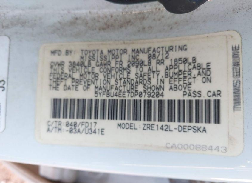 Photo 9 of 2013 Toyota Corolla S (VIN 5YFBU4EE7DP079204)