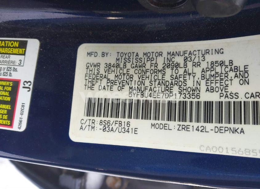 Photo 9 of 2013 Toyota Corolla LE (VIN 5YFBU4EE7DP173356)