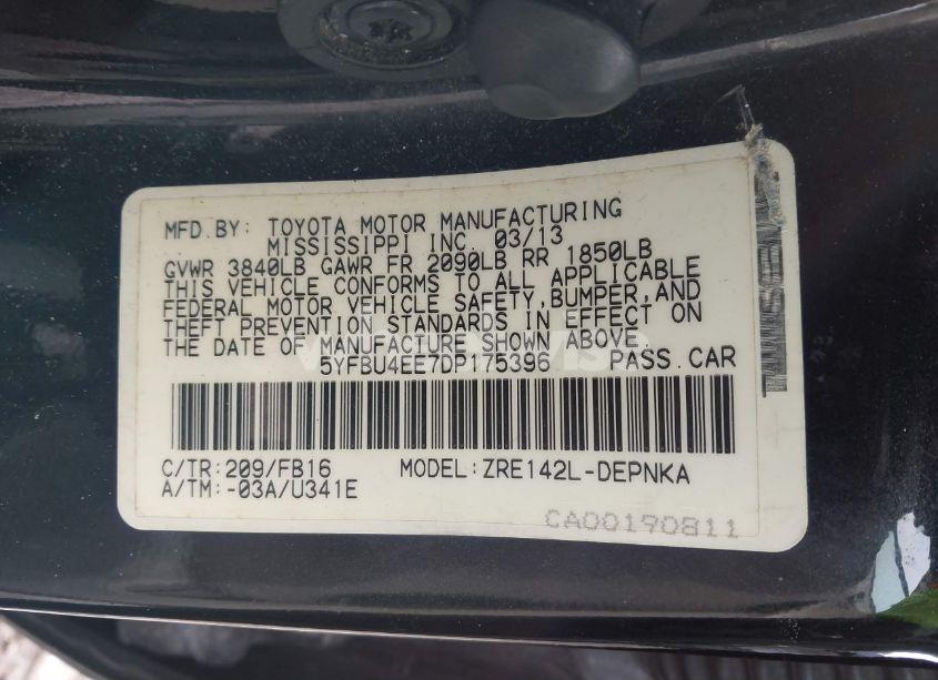 Photo 9 of 2013 Toyota Corolla LE (VIN 5YFBU4EE7DP175396)