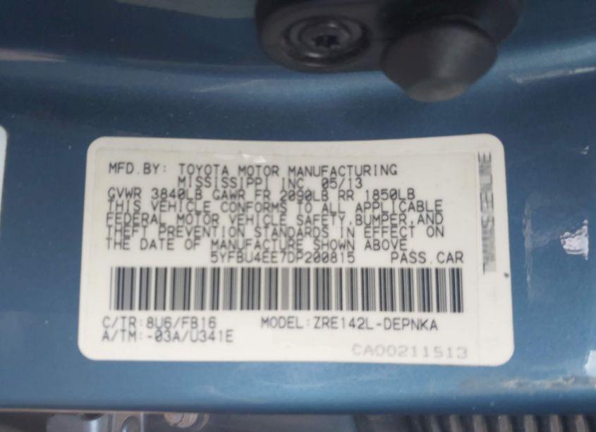 Photo 9 of 2013 Toyota Corolla LE (VIN 5YFBU4EE7DP200815)