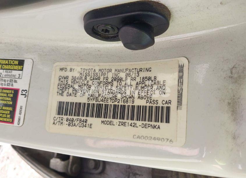 Photo 9 of 2013 Toyota Corolla LE (VIN 5YFBU4EE7DP216819)