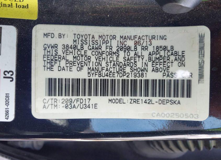 Photo 9 of 2013 Toyota Corolla S (VIN 5YFBU4EE7DP219381)