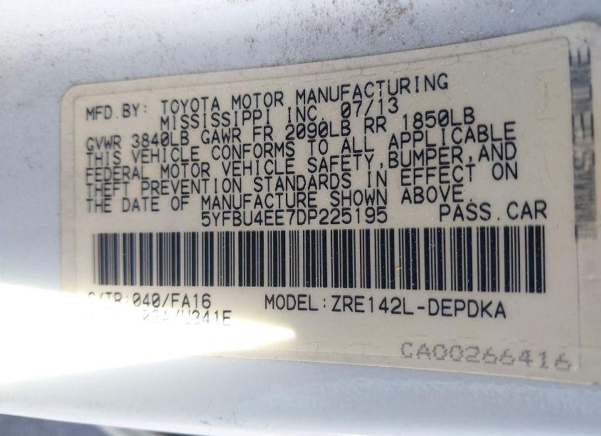 Photo 9 of 2013 Toyota Corolla L (VIN 5YFBU4EE7DP225195)