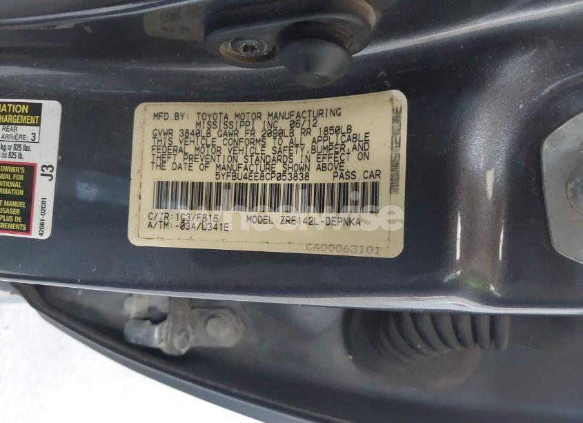 Photo 9 of 2012 Toyota Corolla LE (VIN 5YFBU4EE8CP053838)