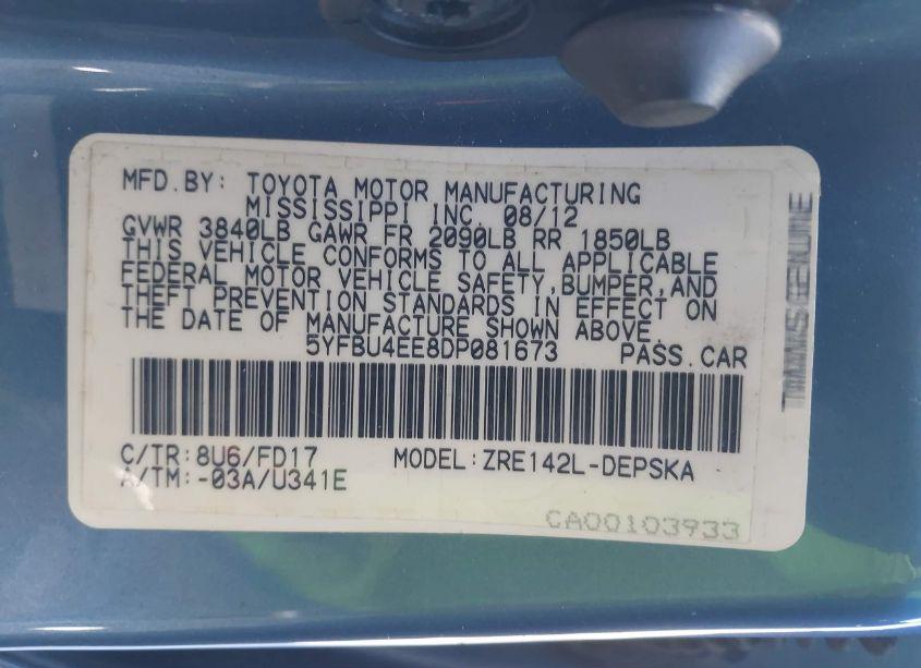 Photo 9 of 2013 Toyota Corolla S (VIN 5YFBU4EE8DP081673)