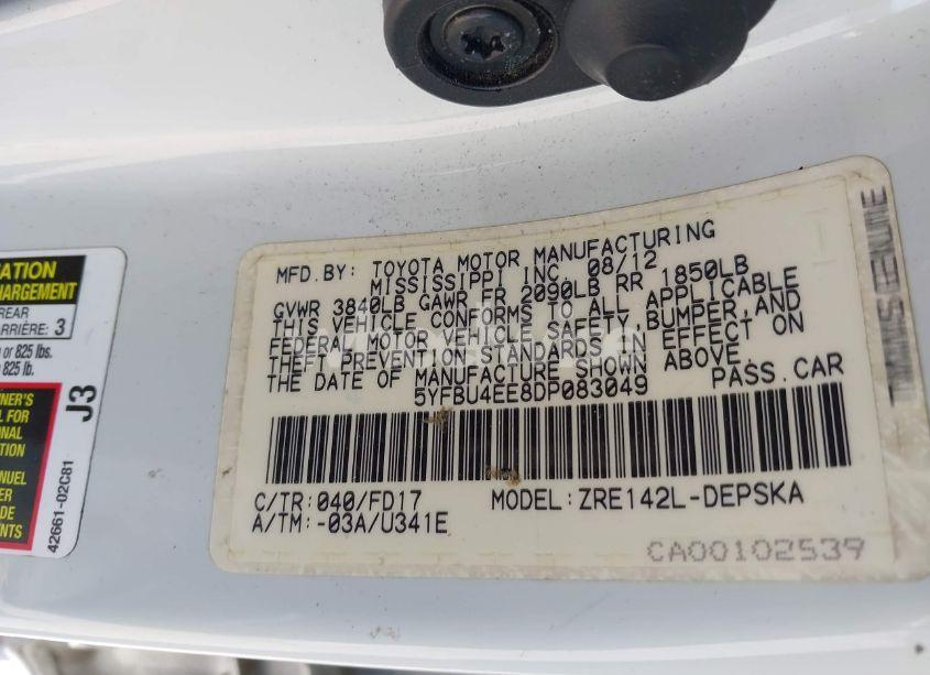 Photo 9 of 2013 Toyota Corolla S (VIN 5YFBU4EE8DP083049)