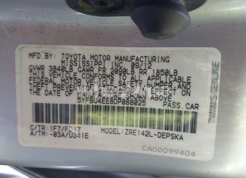 Photo 9 of 2013 Toyota Corolla S (VIN 5YFBU4EE8DP088025)