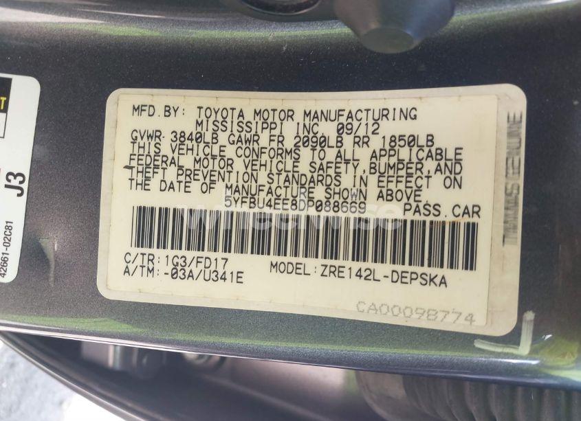 Photo 9 of 2013 Toyota Corolla S (VIN 5YFBU4EE8DP088669)